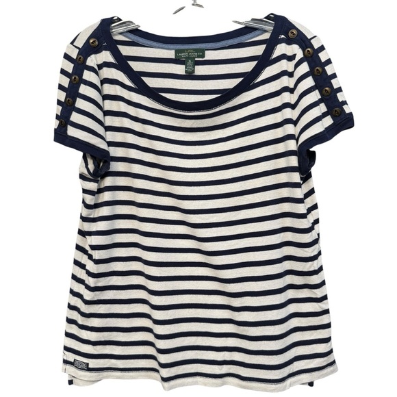 Lauren Jeans Co. Ralph Lauren Striped Button Shoulder Tee XL - Picture 1 of 6